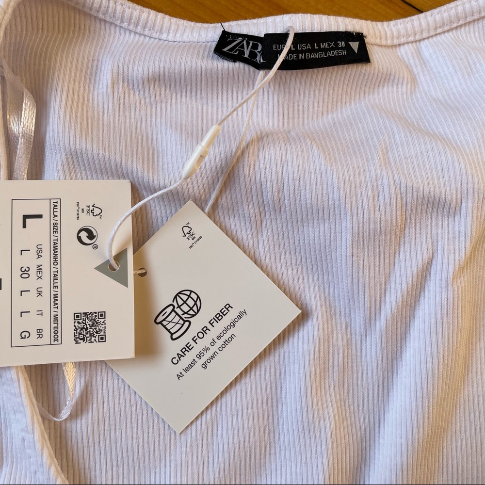 NWT Zara White Crop Top Women’s Large Scrunch Detail - Picture 6 of 6